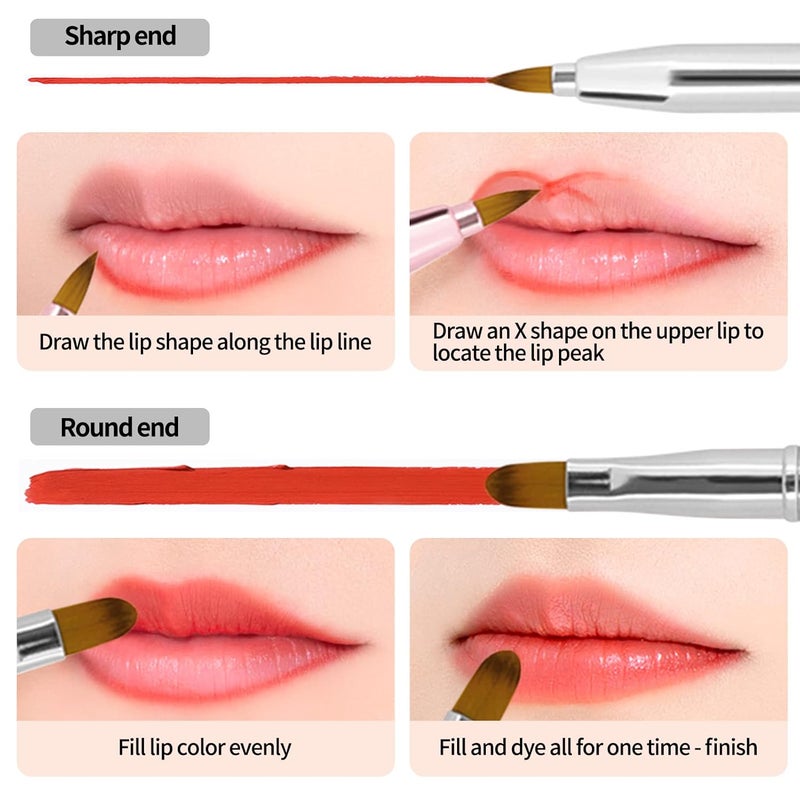 Unaone [2 Pack] Lip Brush for Lipstick, Retractable Lip Brushes, Dual-ended Makeup Brush for Lipstick Lip Gloss, Include Lid Silver and Green - Image 4